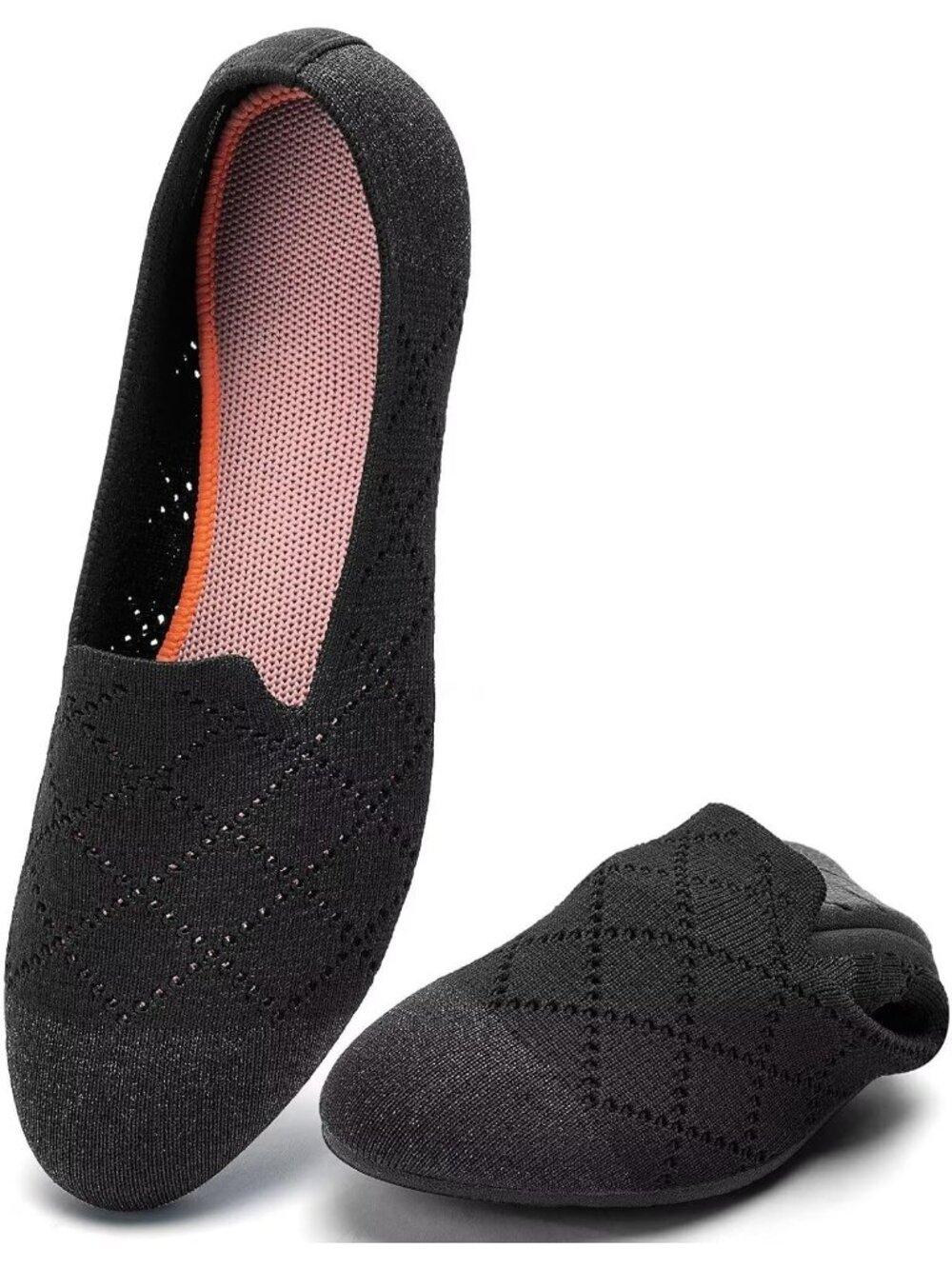 Women’s Black Round Toe Rubber Sole Slip On Ballerina Walking Casual Flats Shoes